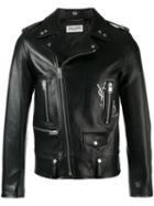 Saint Laurent Classic Ysl Motorcycle Jacket, Men's, Size: 50, Black, Calf Leather/cupro/cotton