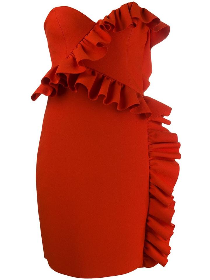 Msgm Ruffled Strapless Dress - Red