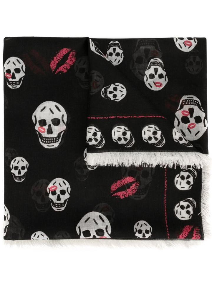 Alexander Mcqueen Skull And Lips Print Scarf, Women's, Black, Modal/silk