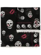 Alexander Mcqueen Skull And Lips Print Scarf, Women's, Black, Modal/silk