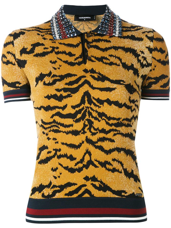 Dsquared2 - Embellished Polo Top - Women - Polyester/viscose - M, Brown, Polyester/viscose