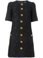 Dolce & Gabbana Brocade Buttoned Dress, Women's, Size: 44, Black, Nylon/polyester/cotton/silk