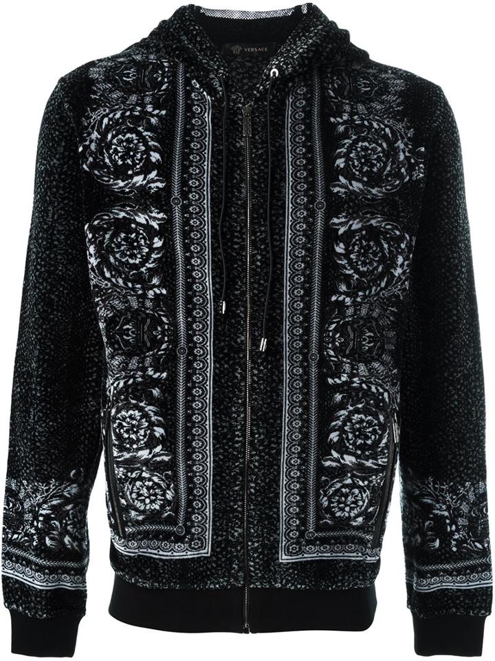 Versace Baroque Print Hoodie, Men's, Size: Medium, Black, Cotton/polyamide/lamb Skin