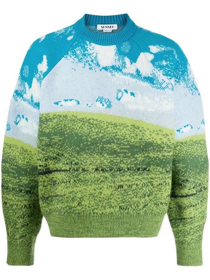 Sunnei Countryside Intarsia Jumper - Blue