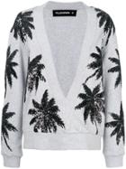 Filles A Papa Sequin Palm Tree V-neck Sweater - Grey