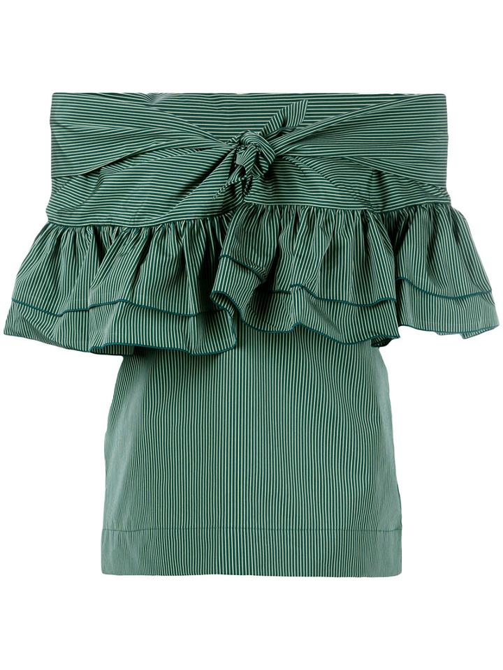 Isa Arfen - Frill-hem Blouse - Women - Cotton - 10, Green, Cotton