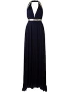 Roberto Cavalli Embellished Trim Pleated Gown, Women's, Size: 42, Blue, Silk/polyamide/spandex/elastane