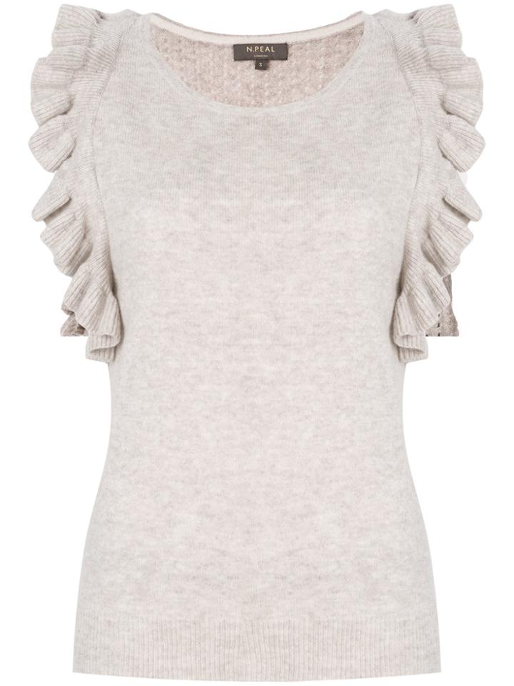 N.peal Cashmere Ruffled Sleeve Top - Nude & Neutrals