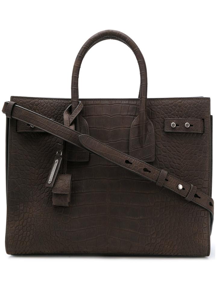 Saint Laurent Crocodile Embossed Sac De Jour Tote - Brown