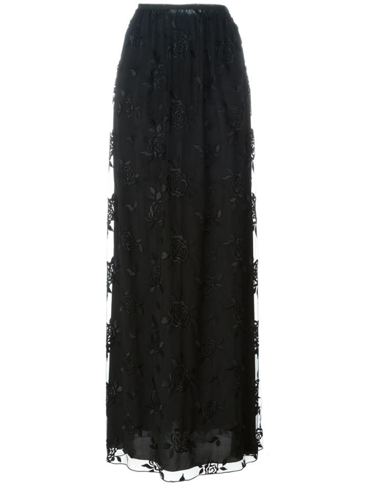 Blumarine Rose Embroidered Maxi Skirt - Black
