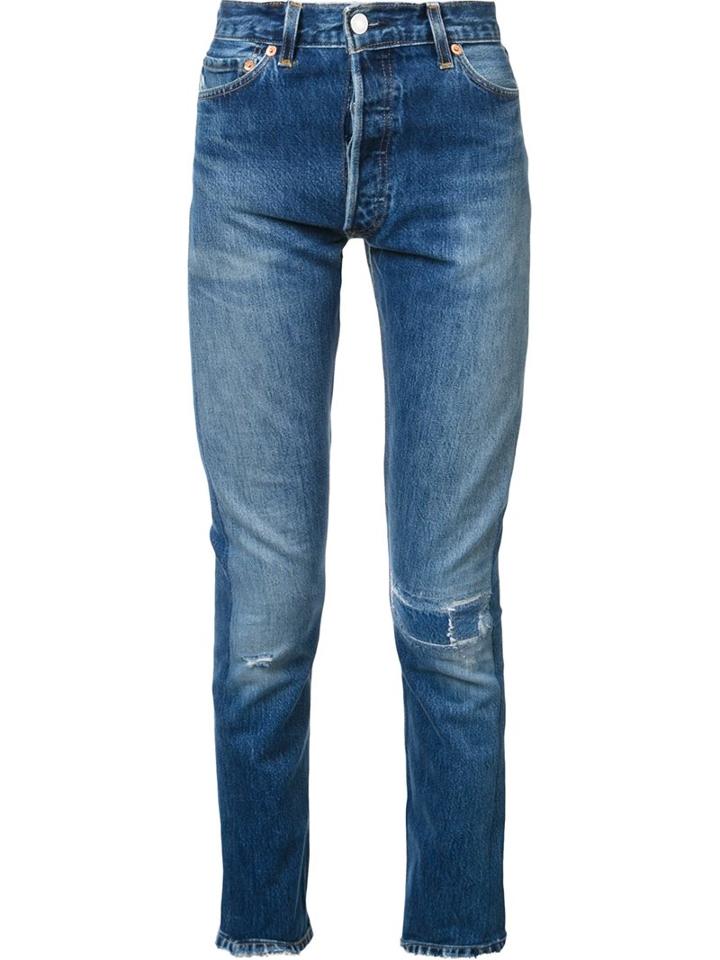 Re/done Distressed Skinny Jeans, Women's, Size: 24, Blue, Cotton