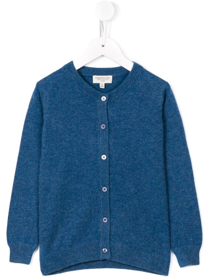 Cashmirino - Round Neck Cardigan - Kids - Cashmere - 10 Yrs, Blue