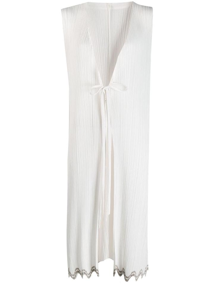 Pleats Please Issey Miyake Wave-hem Sleeveless Jacket - White