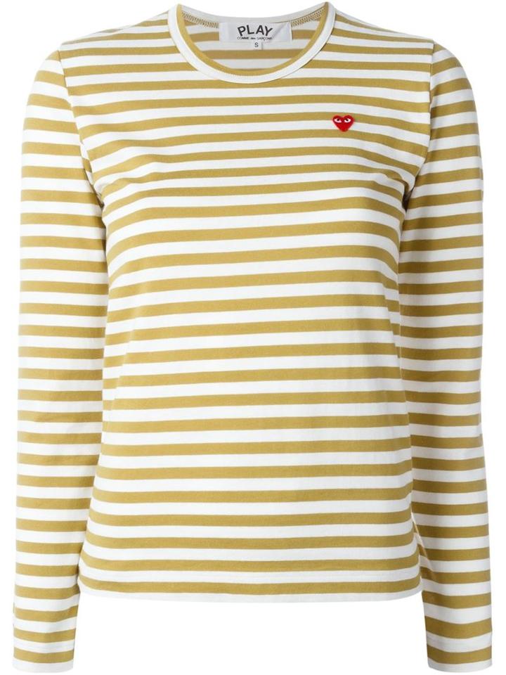 Comme Des Garçons Play Mini Heart Striped T-shirt, Women's, Size: Medium, Nude/neutrals, Cotton