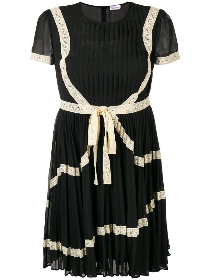 Red Valentino Lace Trim Pleated Dress - Black