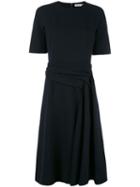 Dior Draped Waist Midi Dress, Women's, Size: 40, Blue, Silk/wool