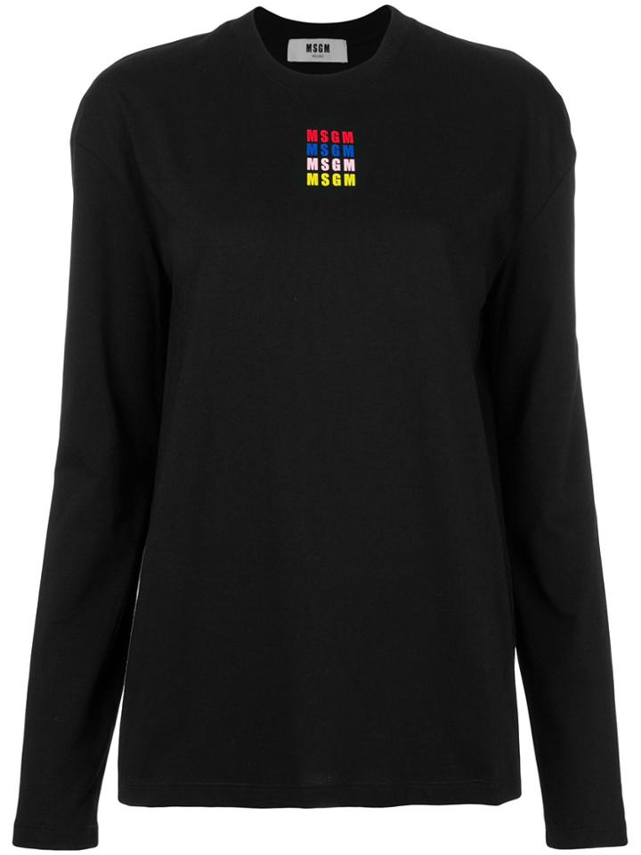 Msgm Long Sleeve Branded T-shirt - Black