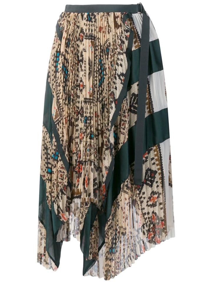 Sacai Asymmetric Pleated Patchwork Skirt - Nude & Neutrals