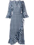 Ganni Ruffled Wrap Front Dress - Blue