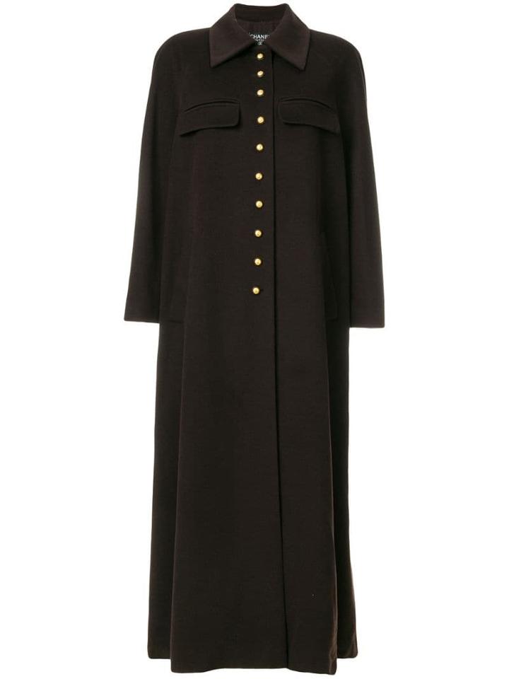 Chanel Pre-owned Button Up Long Coat - Brown