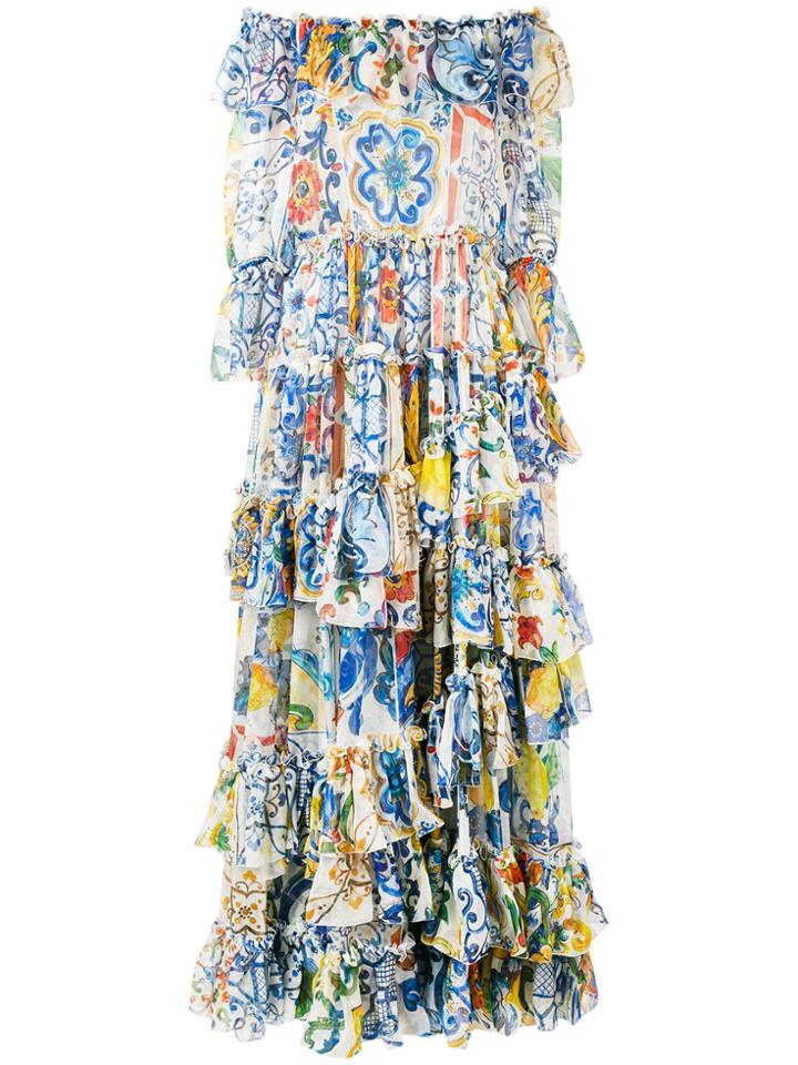 Dolce & Gabbana Majolica Print Chiffon Gown - Blue