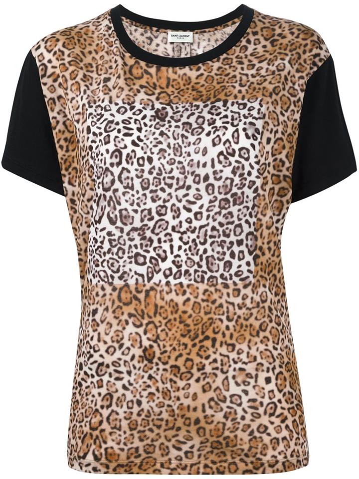 Saint Laurent Leopard Print T-shirt, Men's, Size: Medium, Black, Cotton