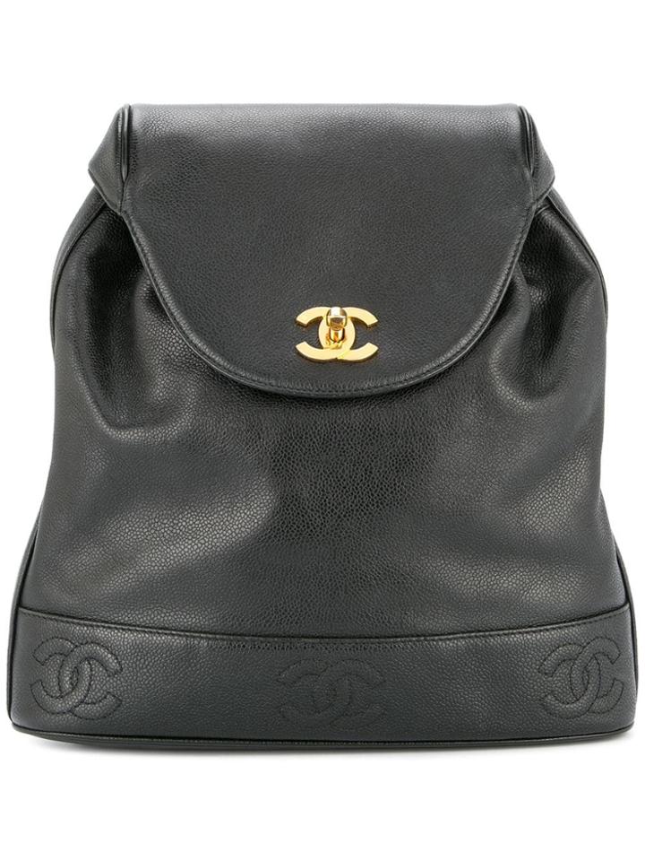 Chanel Vintage Turn-lock Cc Stitch Rucksack - Black