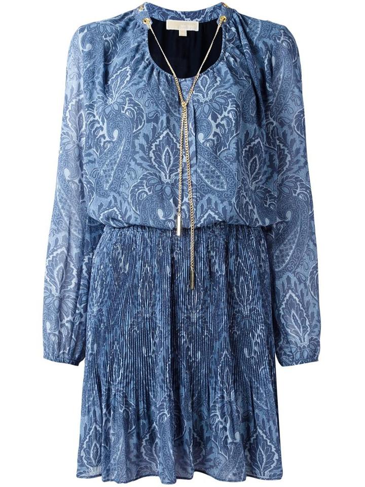 Michael Michael Kors Printed Peasant Dress, Women's, Size: Xs, Blue, Polyester