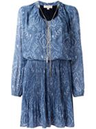 Michael Michael Kors Printed Peasant Dress, Women's, Size: Xs, Blue, Polyester