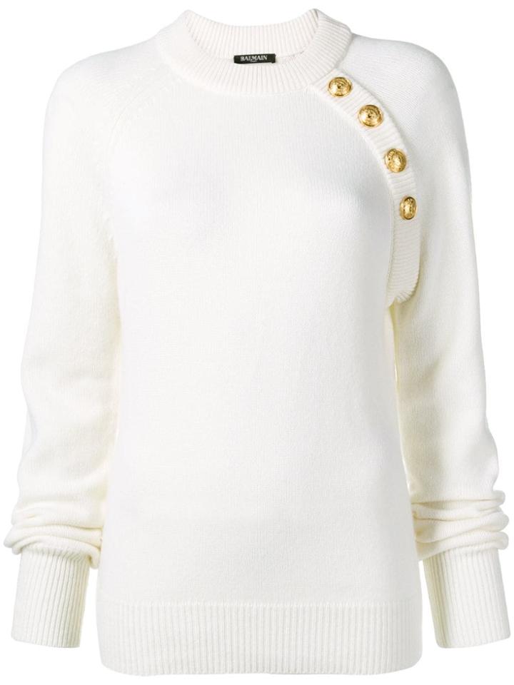 Balmain Button Embellished Jumper - White