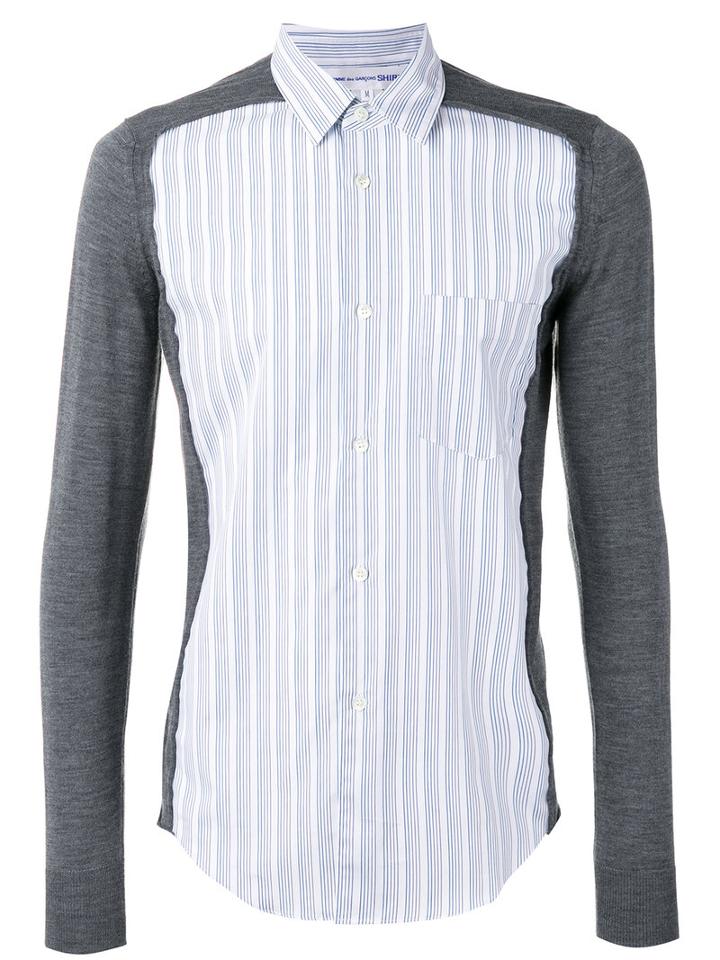 Comme Des Garçons Shirt Knitted Sleeves Striped Shirt, Men's, Size: Large, Blue, Cotton/acrylic/wool