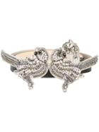 No21 Crystal Bird Buckle Belt, Size: 70, Black, Leather/metal/glass