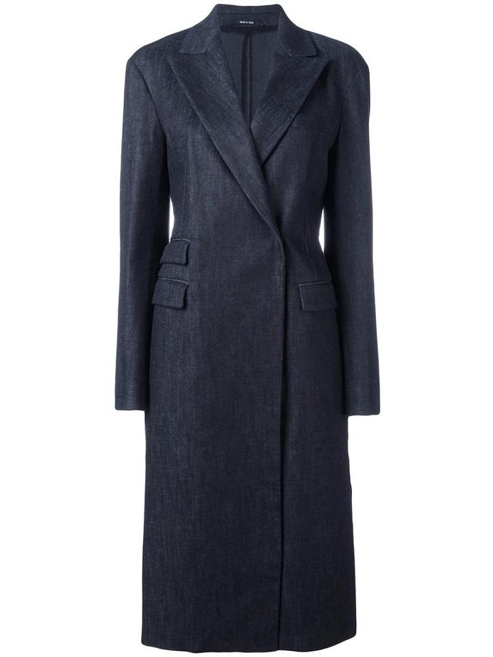 Maison Margiela Classic Long Coat, Women's, Size: 40, Blue, Cotton/spandex/elastane/viscose