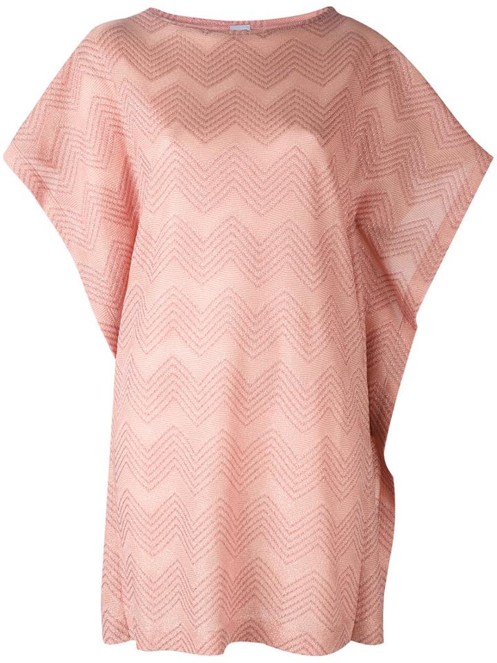 M Missoni - Oversized Zigzag Jumper - Women - Cotton/polyamide/polyester/metallized Polyamide - L, Pink/purple, Cotton/polyamide/polyester/metallized Polyamide