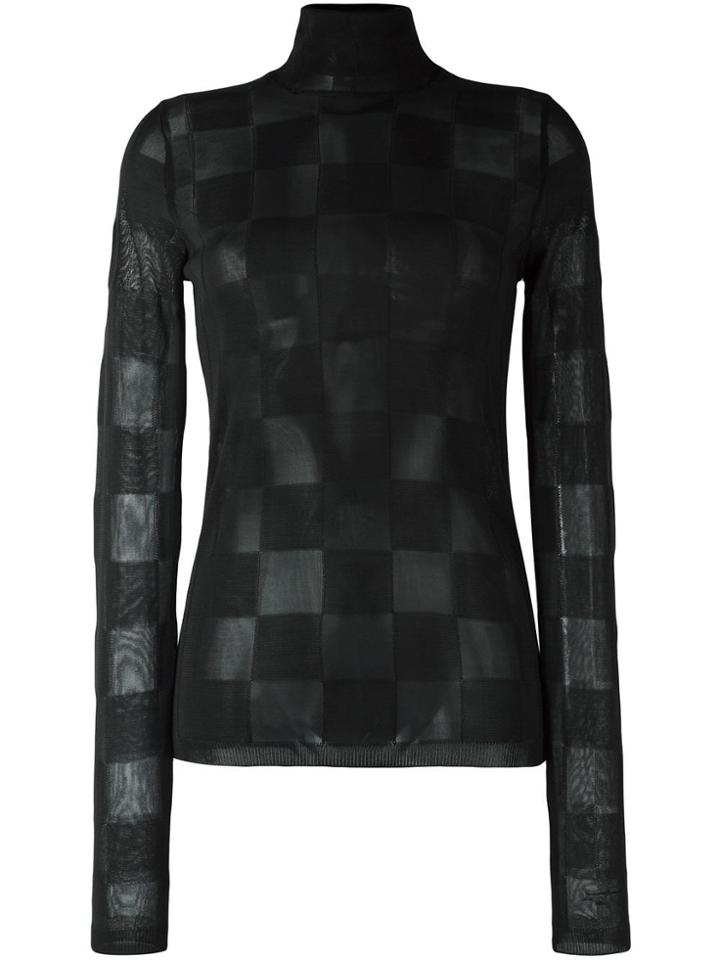 Msgm Checked Sheer Turtleneck Blouse - Black