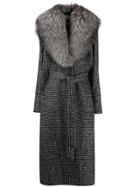 Dolce & Gabbana Fur Collar Houndstooth Print Coat - Black