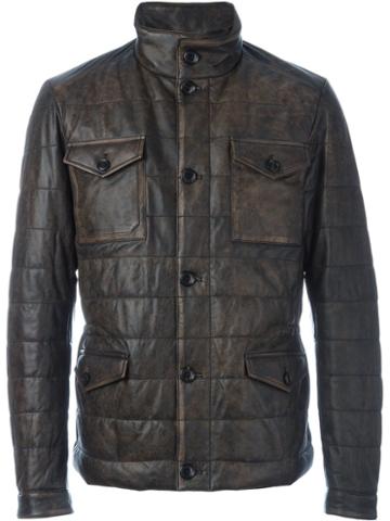 Tod's Four Pocket Padded Jacket, Men's, Size: Large, Brown, Lamb Skin/polyester/spandex/elastane/virgin Wool
