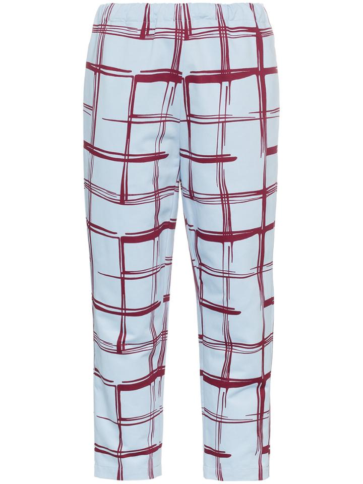 Marni Check Tapered Cotton Linen-blend Cropped Sweat Pants - Blue