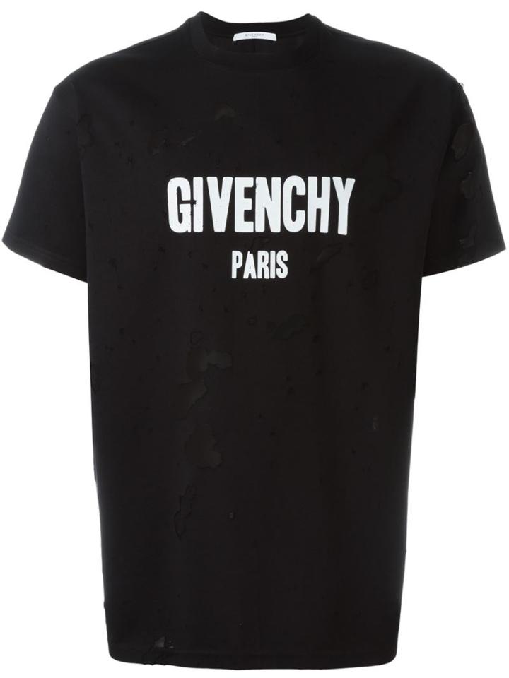 Givenchy Distressed Logo Print T-shirt, Men's, Size: Large, Black, Cotton/polyester