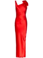 Deitas Louise V Neck Asymmetric Silk Dress - Red