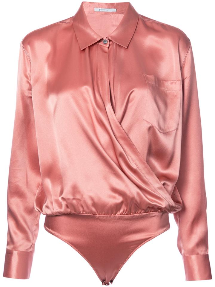 T By Alexander Wang V-neck Silk Blouse - Pink & Purple