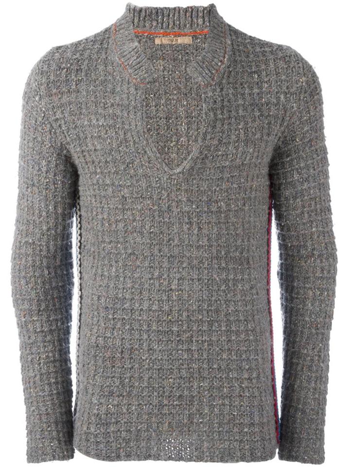 Nuur Collar Detail Jumper, Men's, Size: 48, Grey, Silk/nylon/merino