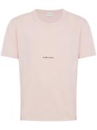 Saint Laurent Distressed Logo Printed Cotton T Shirt - Pink & Purple