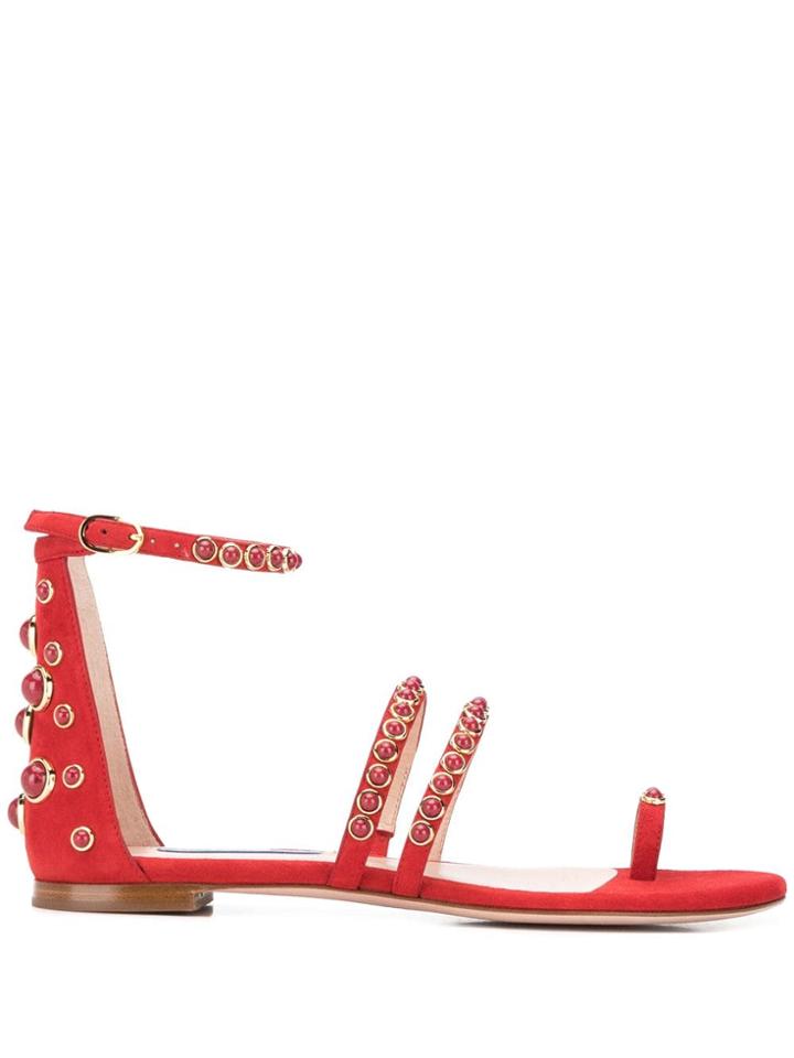 Stuart Weitzman Follow Me Studded Sandals - Red