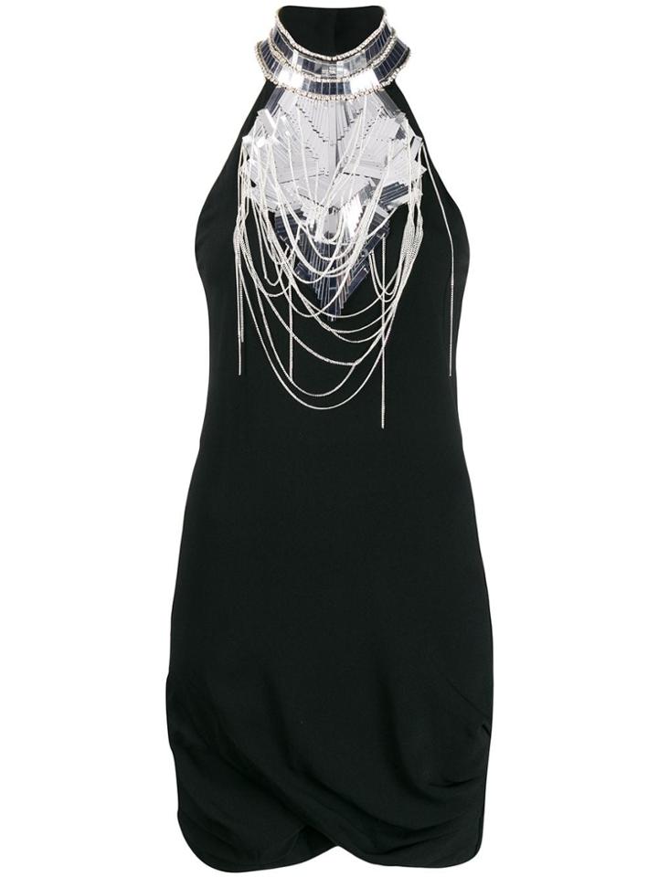 Balmain Embellished Crepe Mini Dress - Black