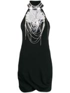 Balmain Embellished Crepe Mini Dress - Black