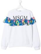 Msgm Kids Teen Ruffle Trim Logo Sweatshirt - White