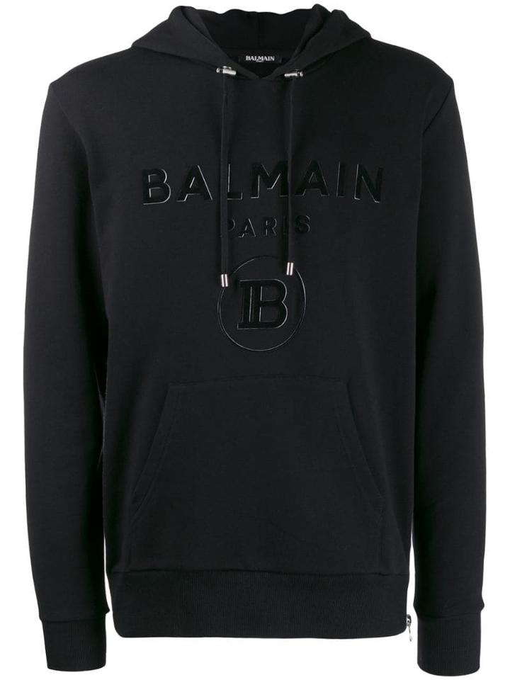 Balmain Velvet Logo Hoodie - Black