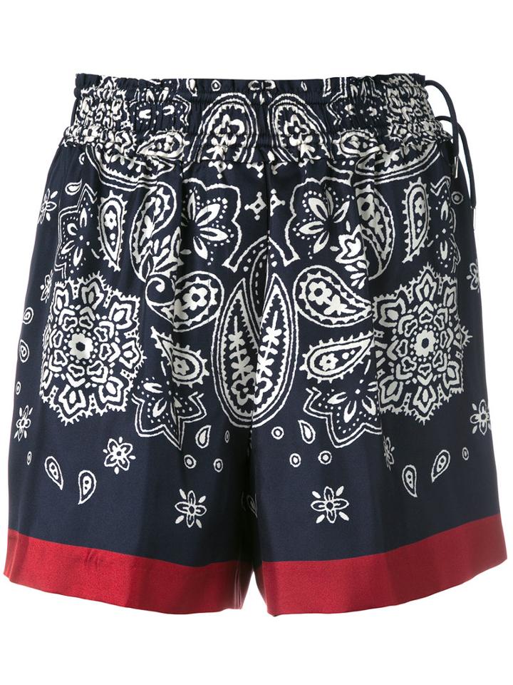 Moncler - Paisley Print Shorts - Women - Silk - 44, Blue, Silk