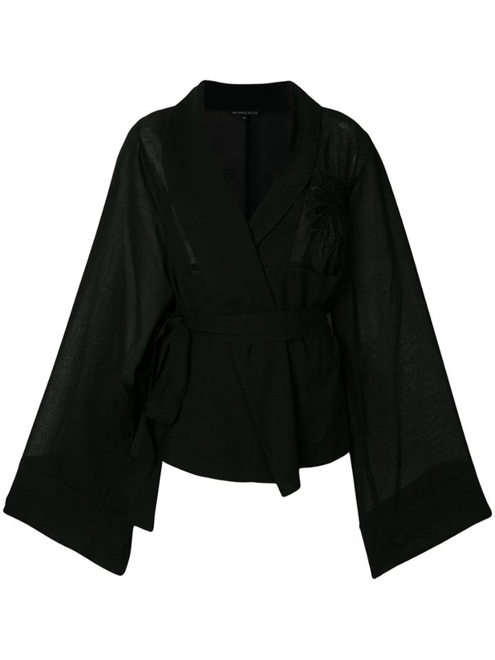 Ann Demeulemeester Embroidered Short Kimono - Black